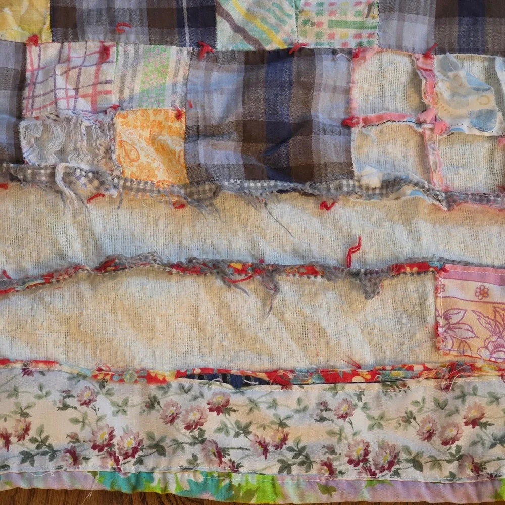 Vintage Handmade Patchwork Quilt Plaid Floral 1960s Farmhouse‎ Americana 70x86
